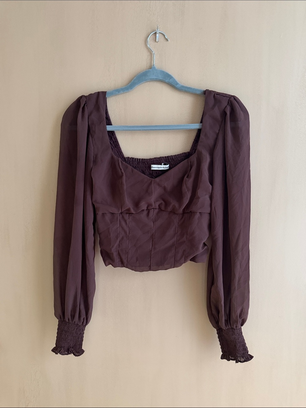 Abercrombie Brown Puff-Sleeve Square Neck Top